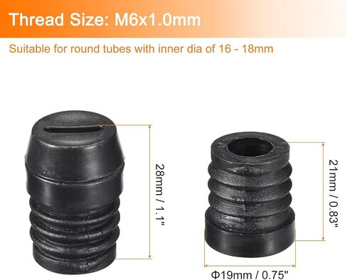 uxcell 4Pcs Inserts for Round Tubes with Leveling Feet, for 19mm/0.75" OD Round Tube, M6 Thread Black Plastic Furniture Chair Leg Plug Blanking End Caps Insert Plugs in Saudi Arabia