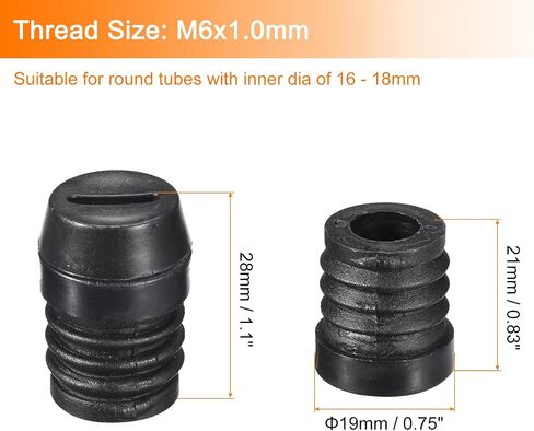 uxcell 4Pcs Inserts for Round Tubes with Leveling Feet, for 19mm/0.75" OD Round Tube, M6 Thread Black Plastic Furniture Chair Leg Plug Blanking End Caps Insert Plugs in Saudi Arabia
