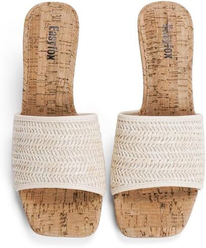 Easyfox Wedge Sandals for Women Open Toe Wedge Heels Womens High Heel Sandal Square Toe Heeled Wedge Sandals Wood Grain Slip on Wedge Mules in Kuwait