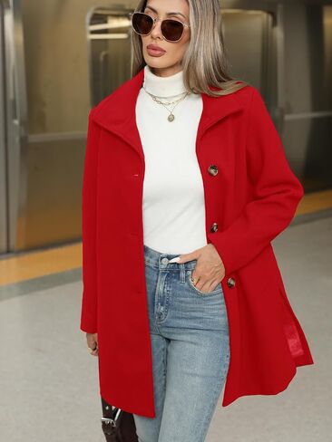 Jenkoon Women Single-Breasted A-Lined Winter Coat Mid Long Wool Blend Coat in Saudi Arabia