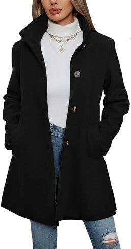 Jenkoon Women Single-Breasted A-Lined Winter Coat Mid Long Wool Blend Coat in Saudi Arabia