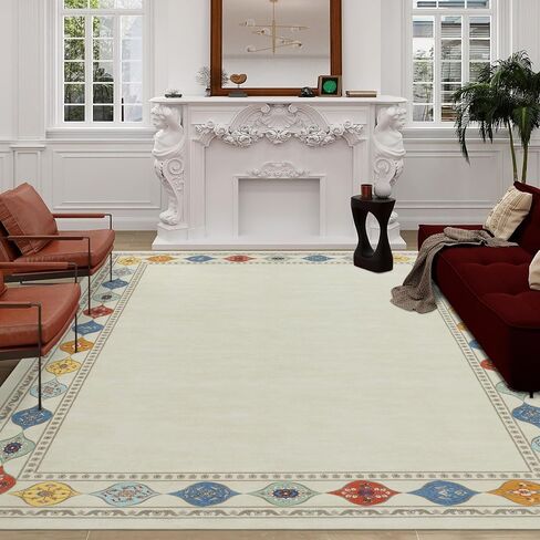 HOMBYS 10x14ft Modern Area Rug for Living Room Bedroom, Large Bordered Floor Carpet for Indoor Office Dining Room, Abstract Home Deco Non-Shedding, Brown, Machine Washable in Saudi Arabia