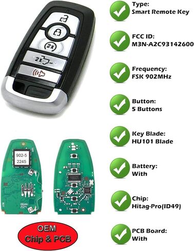 Smart Key for Ford SUV, Alliskeys Proximity Remote Control Key Fob Replacement for Ford SUV 2018-2020, Lincoln Corsair Nautilus Aviator Navigator 2020-2023 M3N-A2C93142600 164-R8198 5-Button SUV in Kuwait