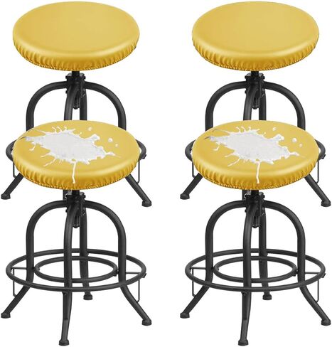 Waterproof Bar Stool Covers Round PU Leather Stool Covers Bar Stool Seat Covers Slipcover Washable Stool Cushion Covers with Elastic Bands(4 Pack, Yellow) in Saudi Arabia