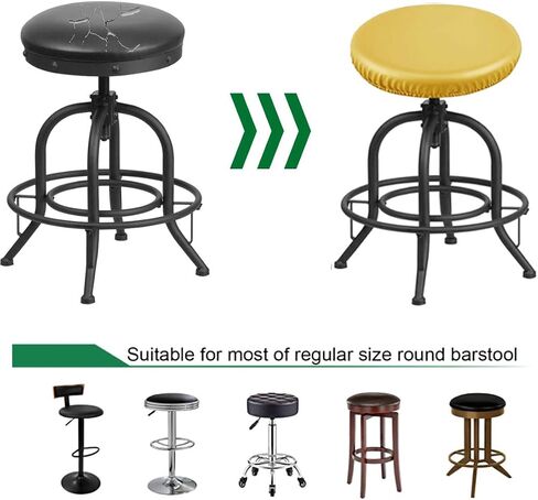 Waterproof Bar Stool Covers Round PU Leather Stool Covers Bar Stool Seat Covers Slipcover Washable Stool Cushion Covers with Elastic Bands(4 Pack, Yellow) in Saudi Arabia