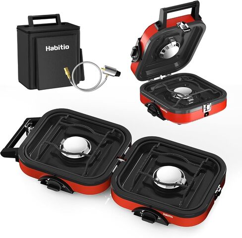 2-Burner Camping Stove Foldable, Portable Propane Camp Stove with 16000 BTU Adjustable Burners and Piezo Ignition, Folding Stove with Carry Bag & Handle for Camping, Tailgating, Backyard BBQ in Saudi Arabia