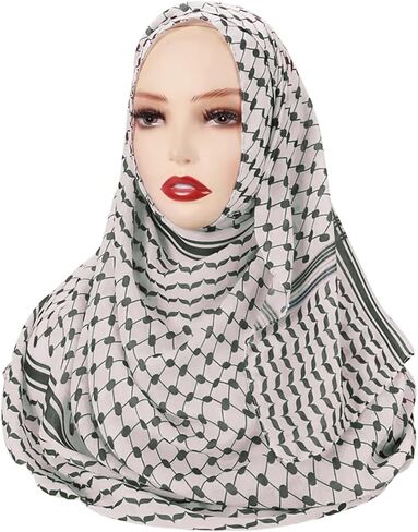 Women Islamic Printed Scarf Palestine Dubai Turkey Headband Muslim Hijab Girls Solid Color Head Wrap Scarf Shawl, Grey in Saudi Arabia
