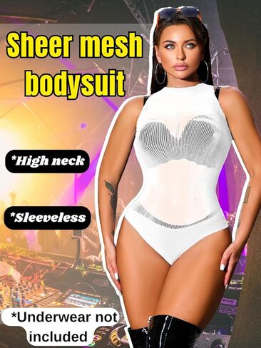 sexy rave outfits for women,one piece thong fishnet bodysuit,halter sheer mesh top night club festival in Kuwait