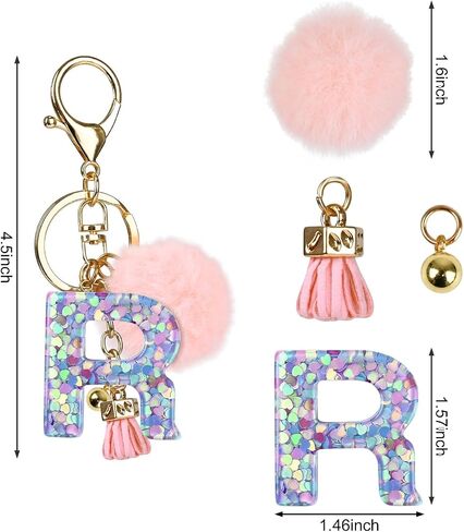 Initial Keychain Accessories for Girls, Pink Pom Pom Letter Keychains, Fur Ball Key Chain for Backpack, Bag, Purse in Saudi Arabia