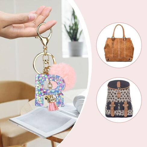 Initial Keychain Accessories for Girls, Pink Pom Pom Letter Keychains, Fur Ball Key Chain for Backpack, Bag, Purse in Saudi Arabia