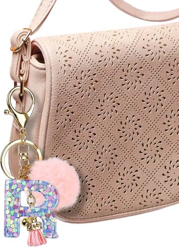 Initial Keychain Accessories for Girls, Pink Pom Pom Letter Keychains, Fur Ball Key Chain for Backpack, Bag, Purse in Saudi Arabia