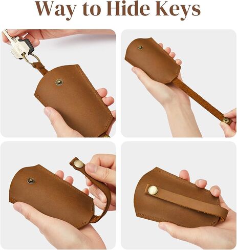 S-ZONE Keychains for Women Men Genuine Leather Key Holder Car Key Case Key Protector Cover Sleeve Key Chain Pouch in Kuwait