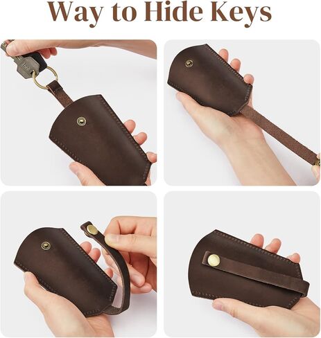 S-ZONE Keychains for Women Men Genuine Leather Key Holder Car Key Case Key Protector Cover Sleeve Key Chain Pouch in Kuwait