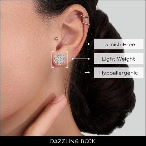 Dazzlingrock Collection 0.35 Carat (ctw) Round White Diamond Snowflake Stud Earrings for Women in 925 Sterling Silver in Kuwait