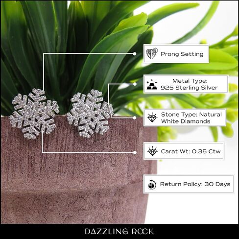 Dazzlingrock Collection 0.35 Carat (ctw) Round White Diamond Snowflake Stud Earrings for Women in 925 Sterling Silver in Kuwait