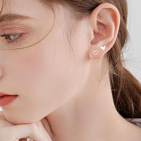 5 Pairs Heart Stud Cartilage Earrings for Women Screw Back Love Stud Tiny CZ Hearted Earring Tragus Pierced Ear Valentine Jewelry Gifts (Silvery Heart Studs) in Saudi Arabia