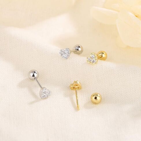 5 Pairs Heart Stud Cartilage Earrings for Women Screw Back Love Stud Tiny CZ Hearted Earring Tragus Pierced Ear Valentine Jewelry Gifts (Silvery Heart Studs) in Saudi Arabia