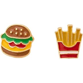 Cute Hamburgers French Fries Stud Earrings Sterling Silver Pins Cartoon Small Stud Earrings Statement Studs Lovely Ear Jewelry Gifts for Women Xmas