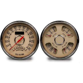 Gauge Kit, Woodward, Analog, Fuel Level/Oil Pressure/Speedometer/Tachometer/Voltmeter/Water Temperature, Beige Face, Kit (37215-02)