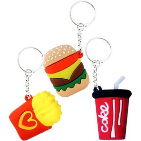 Fast Food Keychain Charm Set - Burger, Fries, and Drink - Miniature Delights for Food Enthusiasts 3 Pcs