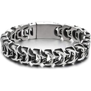 COOLSTEELANDBEYOND Masculine Style, Mens Vintage Mechanic Link Chain Bracelet with Box Spring Clasp Stainless Steel
