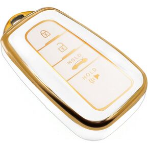 FEYOUN Key Fob Cover Compatible with Toyota Avalon Camry Corolla Highlander Prius RAV4 C-HR Mirai 4Runner 86 Smart 4 Buttons TPU Remote Keyless Key Fob Case Protection Shell Accessories, White