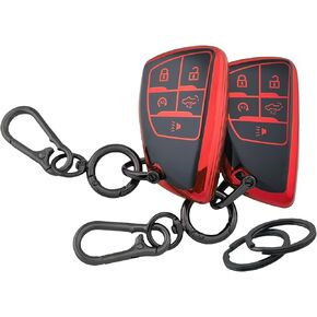 2Pcs TPU Smart Remote Key Fob Cover for 2025 2024 2023 2022 GMC Sierra 1500 Chevy Chevrolet Silverado 1500 2500HD 3500HD (Black with Red, 2Pcs)