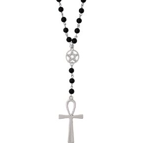 Sacina Gothic Ankh Cross Pentagram Necklace, Bead Chain Rosary Cross Necklace, Goth Jewelry Gift for Women, Men
