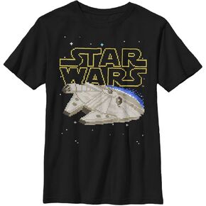 STAR WARS Boys' Big Pixelated Millennium Falcon 8-bit Logo Graphic Tee