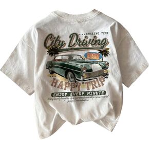 Boy's Letter Graphic T Shirt Crew Neck Short Sleeve Drop Shoulder Casual Tee Shirts