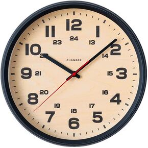 Wall Clock Japanese Handcrafted Round Solid Wood Wall Clock 12 Inch Silent Non-Ticking Battery Operated Modern Decorative for Living Room Bedroom Office BRAM Clock CH-050 (Black)