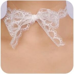 Vinatge Lace Bowknot Choker Necklace Lace Pattern Collar Choker Gothic Lace Bow-knot Choker Dainty Lace Bow-knot Collar Choker Halloween Costume Necklace for Women (white)