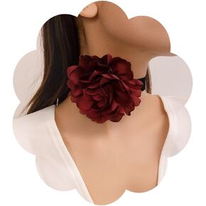 Chargances Gothic Red Rose Big Flower Necklace Halloween Vintage Velvet Silk Choker Collar for Women Girls Bride Wedding Party Festival