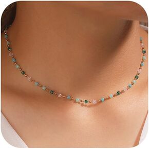 CSIYANJRY99 Colorful Beaded Choker Necklaces for Women Cute Aesthetic Summer Beach Necklace Boho Beachy Green Beads Choker Summer Womens Sandal Accessories