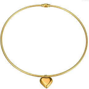 Round Omega Chain Gold Stainless Steel for Women Tube Charm Pendant Minimalist 3mm Thick Chain 42cm Length Stylish Herringbone Snake Chain Necklace Choker Clavicle Chain Necklace