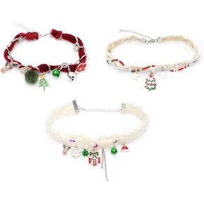 Christmas Choker Collar Christmas Necklaces for Women Snowflake Xmas Tree Bell Pendant Choker Necklaces for Women Winter Jewelry Gift 3 Pieces