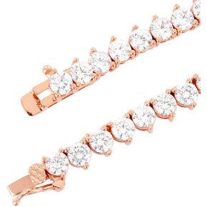 Unisex Rose Gold Finish 1 Row Tennis 3 Prong 4 Prong Seting Choker Chain Clear Lab Created Diamonds 4MM CLEAR Solitaires Necklace 16-24 inches Bracelet 6.5-8.5 inches