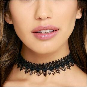 Andelaisi Boho Lace Choker Necklace Black Lace Necklace Choker Gothic Lace Collar Necklace Vintage Lace Fringe Clavicle Necklace Jewelry for Women