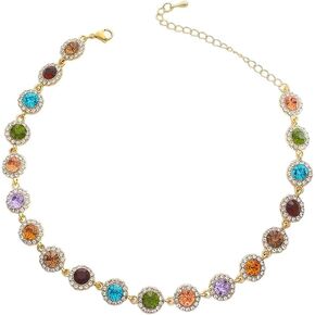 Dainty Colorful Rhinestone Choker Necklace For Women Gold Plated Glitter Sparkly CZ Multi-Color Rainbow Crystal Pendant Neck Adjustable Chain Necklaces Statement Birthday Party Prom Fashion Jewelry Gifts