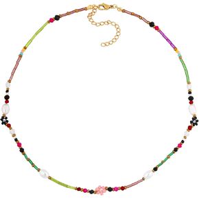 Sacina Colorful Bead Choker Necklace, Flower Choker, Hippie Necklace, Y2k Necklace, Summer Necklace, Beach Necklace, Christmas Jewelry Gift for Women