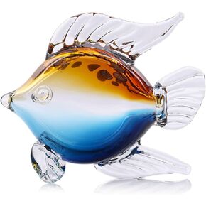 LCCCK Blue Glass Fish Hand Blown Glass Fish Statue Modern Glass Sculptures Home Decor, Tropical Fish Figurines Art Table Decor Animal - for Nautical Coastal Decor&Beach House Office Decor