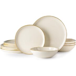AmorArc Ceramic Dinnerware Sets,Handmade Reactive Glaze Plates and Bowls Set,Highly Chip and Crack Resistant | Dishwasher & Microwave Safe,Service for 4 (12pc)