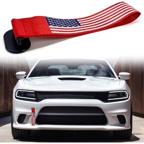 TOPUS Decorative car Racing Tow Strap red, Universal JDM Tow Straps for Front Rear Bumper Tow Hook Cover Decoration with Strong Adhesive（American Flag）