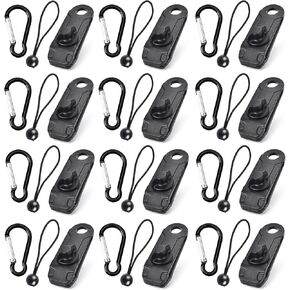 36Pcs Tarp Clips with Carabiner & Ball Bungee Cords - Shark Tent Fasteners Tarp Clamps, Heavy Duty Lock Grip - Pool Awning Cover Bungee Cord Clip, Car Cover Clamp (Black)