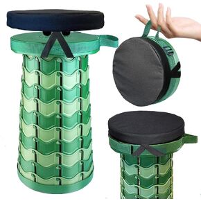 Portable Collapsible Stool Bundle Set - Round Telescoping Stool + Seat Cushion - Great Value Pack for Camping Travel Picnic Gardening
