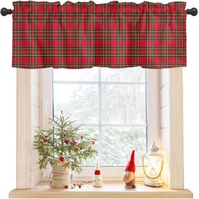 Christmas Valances for Windows Red Green Plaid Christmas Kitchen Curtain Valances Rod Pocket Xmas Buffalo Checkered Window Curtain Treatment Curtains Seasonal Valance Christmas Decor, 60x18 Inch