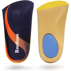 RooRuns Plantar Fasciitis Insoles for Men Women, Orthotic Inserts 3/4 Length with Metatarsal Pads Heel Cushion, High Arch Support Shoe Insoles for Flat Feet, Overpronation, Walking Running, M