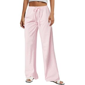 Women's Drawstring Pajama Pants Striped Casual Palazzo Wide Leg Lounge Pants Comfy Sleepwear Trousers Pants
