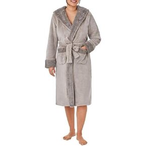 Member's Mark Women's Hooded Plush Robe with Faux Fur Accents (Grey, L/XL)