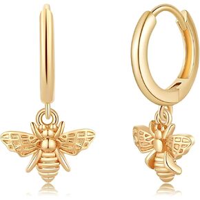 S925 Sterling Silver Post Huggie Hoop Earrings, 14K Gold Plated Small Dangle Hoop Earrings Hypoallergenic Dainty Cubic Zirconia Ball Spike Evil Eye Snake Bee Moon Star Huggie Hoop Earrings